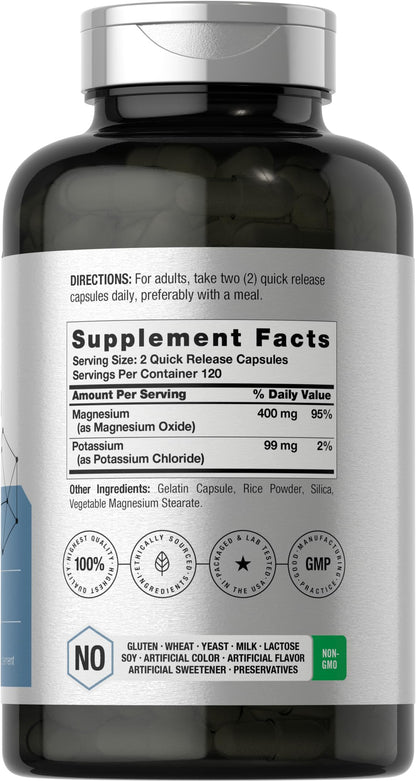 Horbäach Potassium Magnesium dietary supplement showing non-GMO and gluten free labels