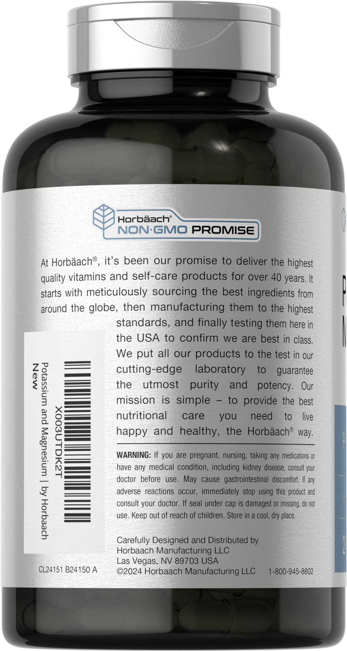 Horbäach Potassium Magnesium mineral complex capsule quantity and serving size facts
