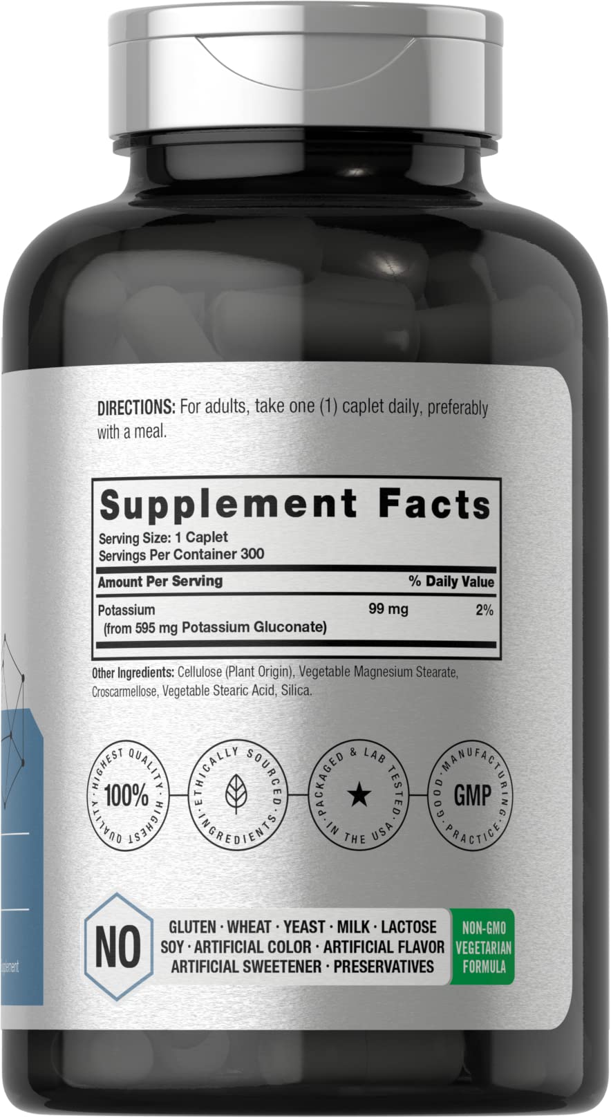 Horbäach advanced dietary potassium supplement 300 vegetarian caplets label facts