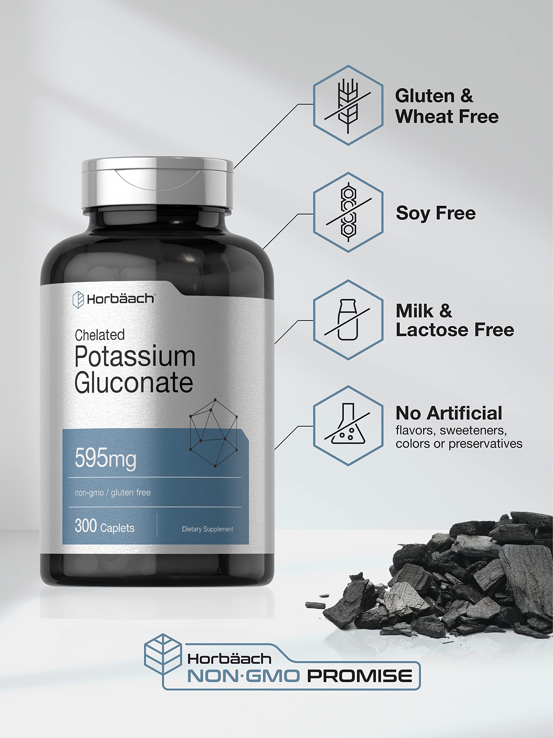 Non GMO gluten free chelated potassium pills for optimal nerve signaling