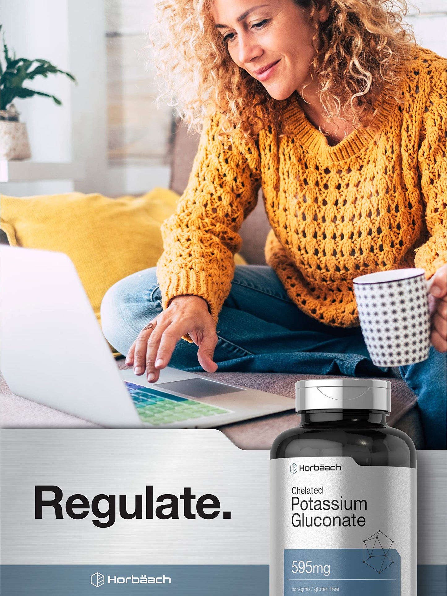 Vegetarian potassium gluconate 595mg caplets close up for cardiovascular wellness