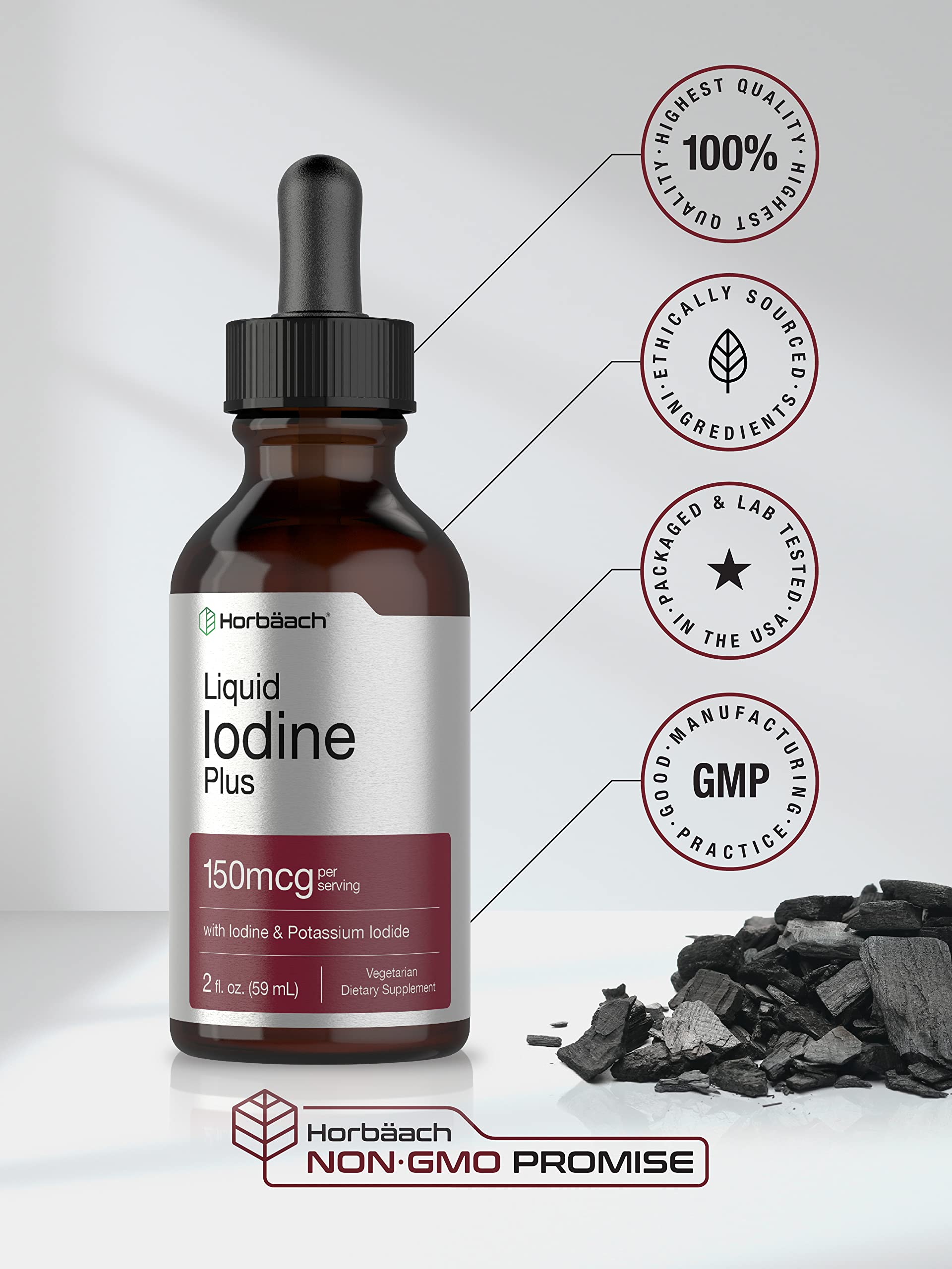 Horbäach clear unflavored iodine supplement drops facts label