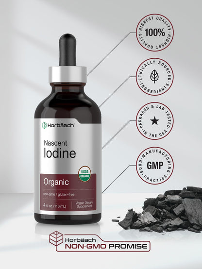 Close up of Horbaach Nascent Iodine liquid drops consistency
