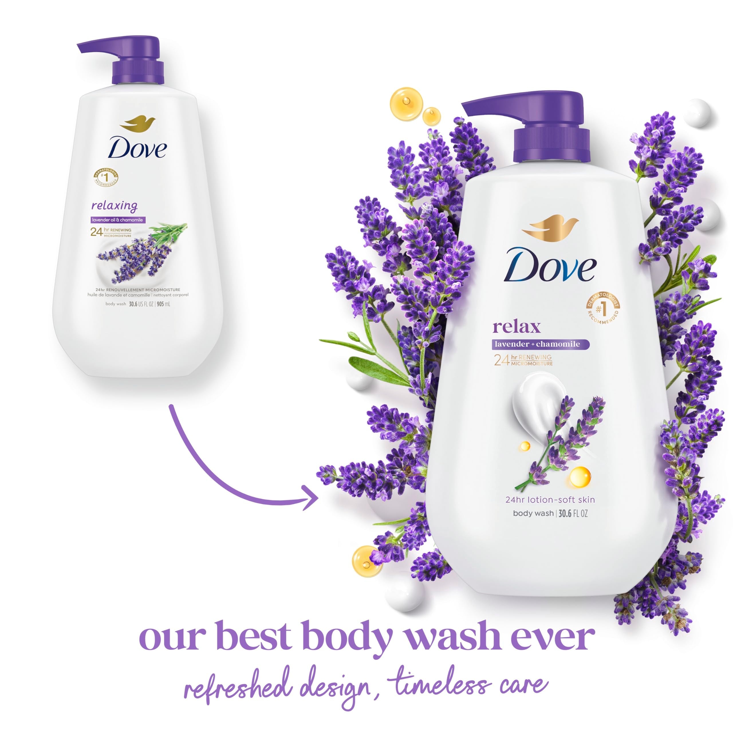 Back of Dove body wash bottle showing ingredients and instructions