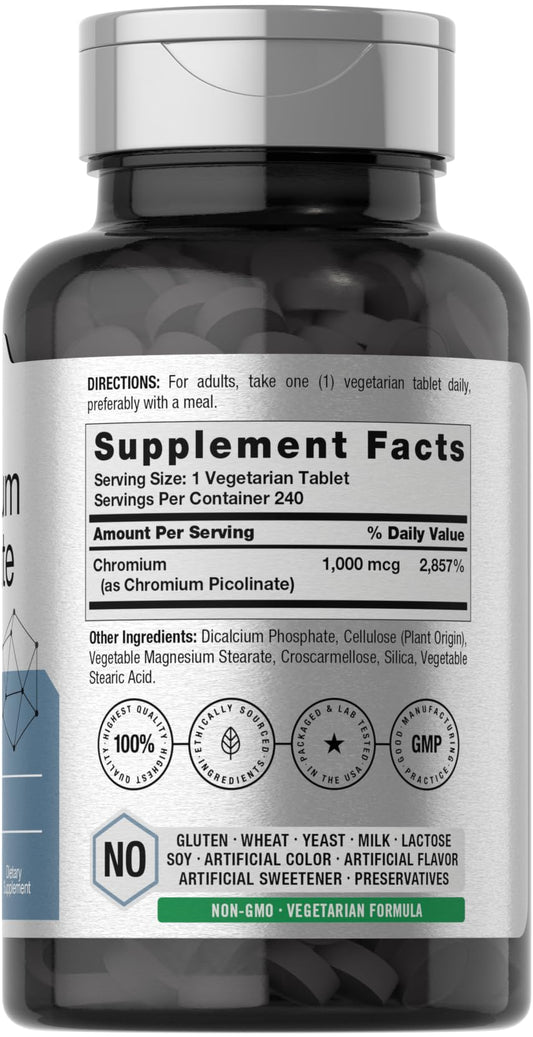 Horbaach chromium picolinate high potency supplement facts label side view