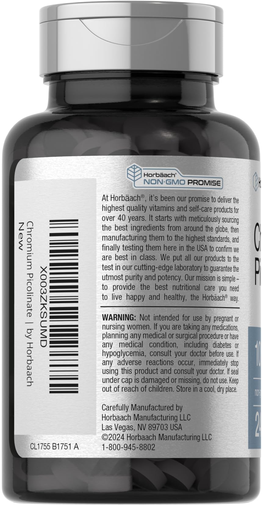 Horbaach chromium picolinate non-gmo gluten-free vegetarian tablets ingredient list