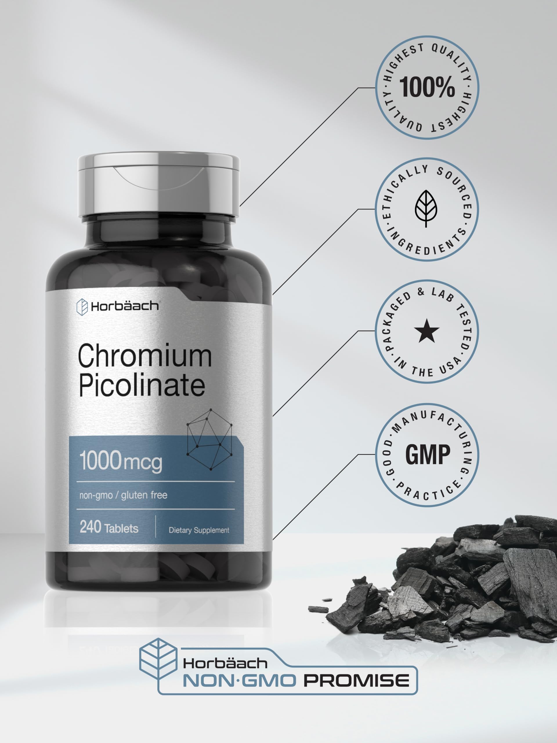 Horbaach chromium picolinate 240 counts vegetarian tablets nutritional facts