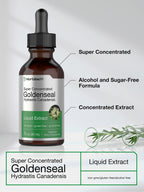 Back label of Horbaach Goldenseal 30ml showing ingredients and short term usage instructions