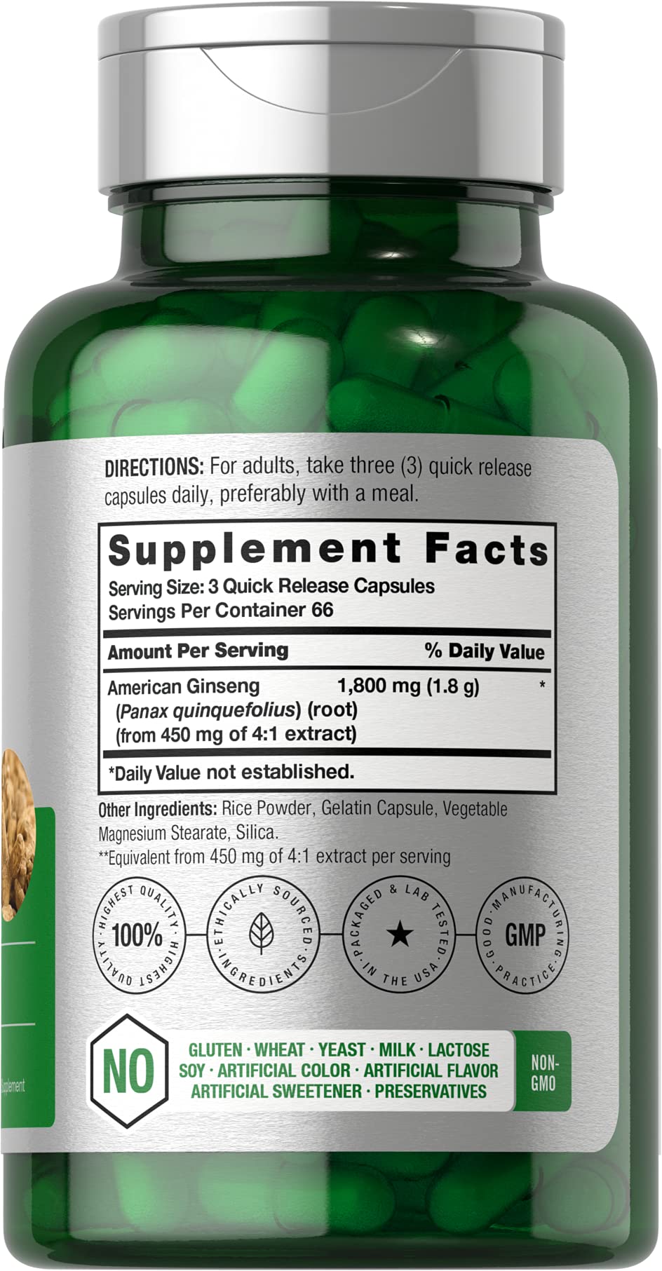 Horbaach American Ginseng herbal supplement label details