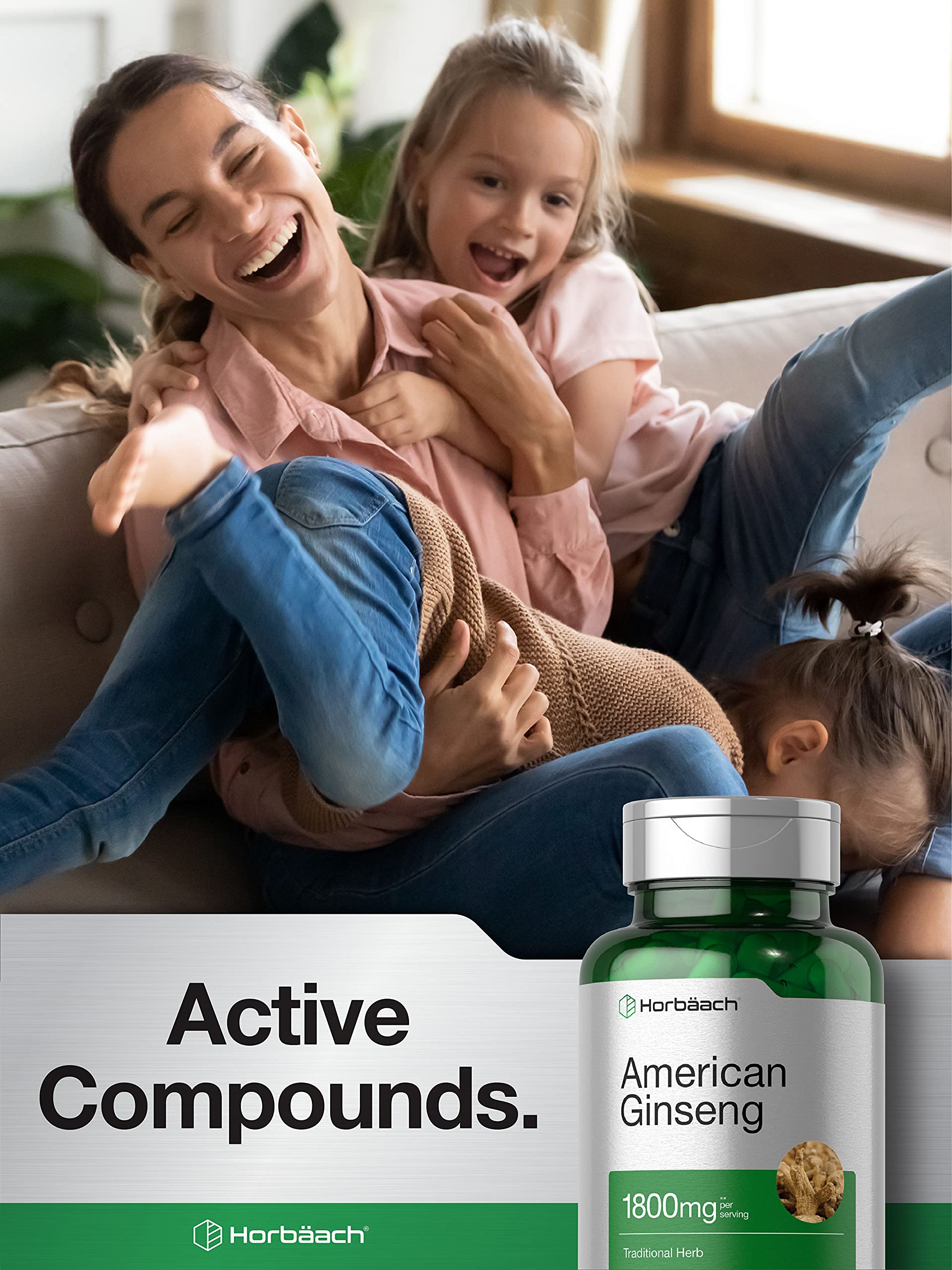 Horbaach American Ginseng root extract capsules in bottle