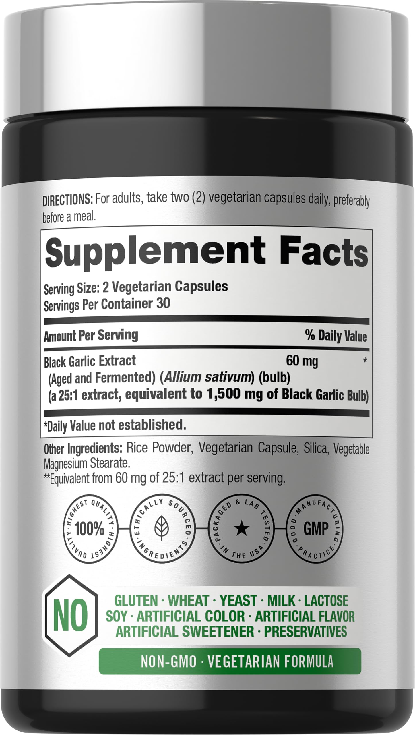 Horbäach fermented black garlic 1500 Milligrams equivalent daily health supplement