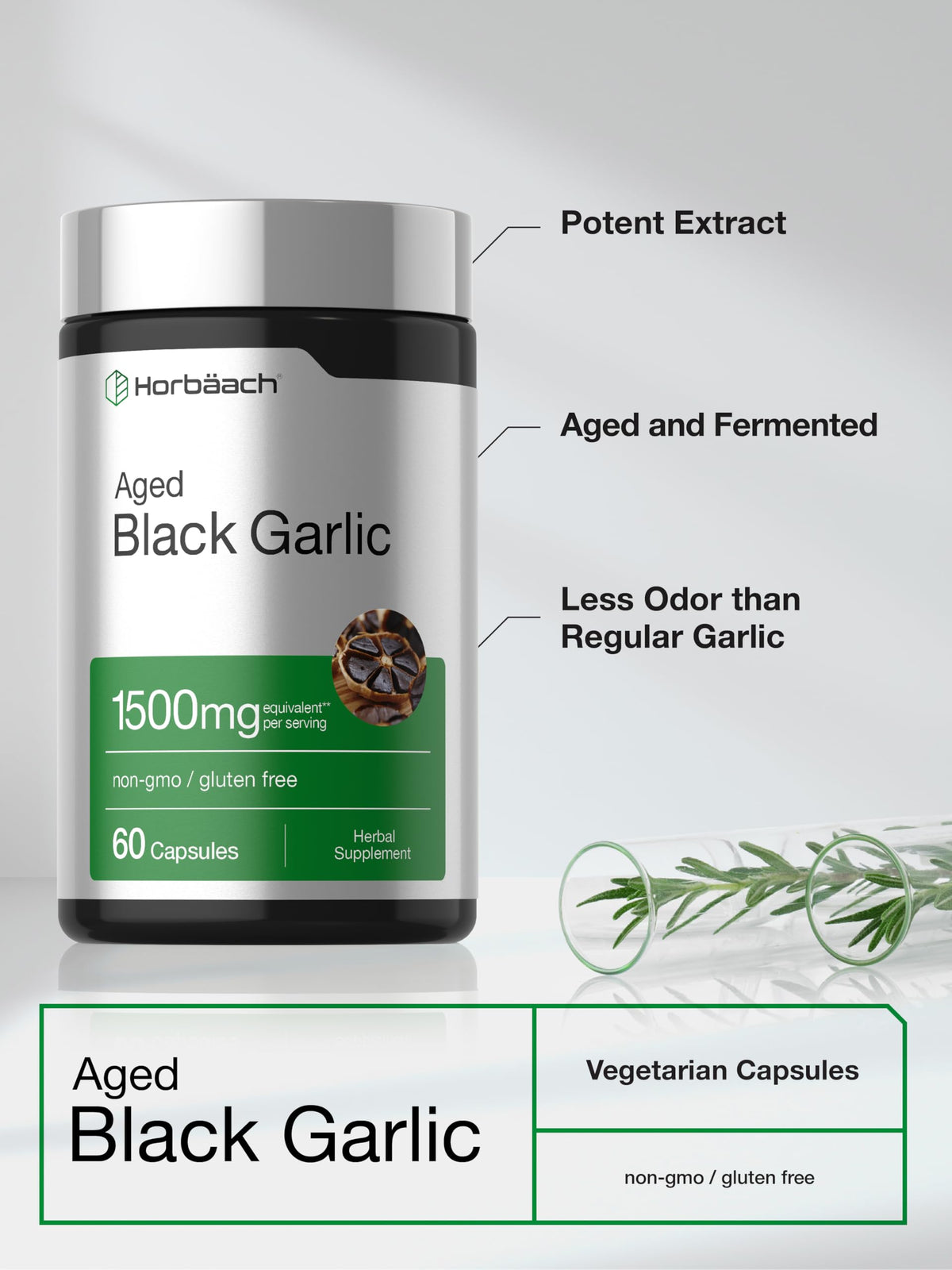 Premium USA imported Horbäach non GMO gluten free black garlic capsules