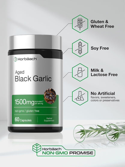 Horbäach cardiovascular and immune support black garlic supplement bottle