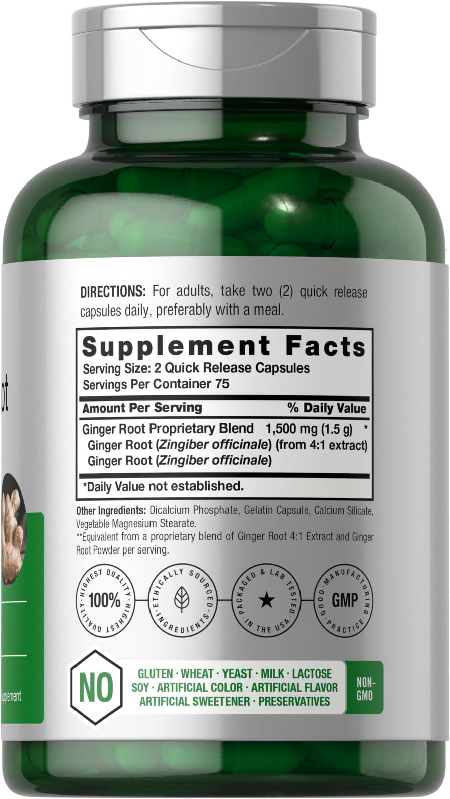Horbäach high potency ginger root extract 150 capsules dietary info panel