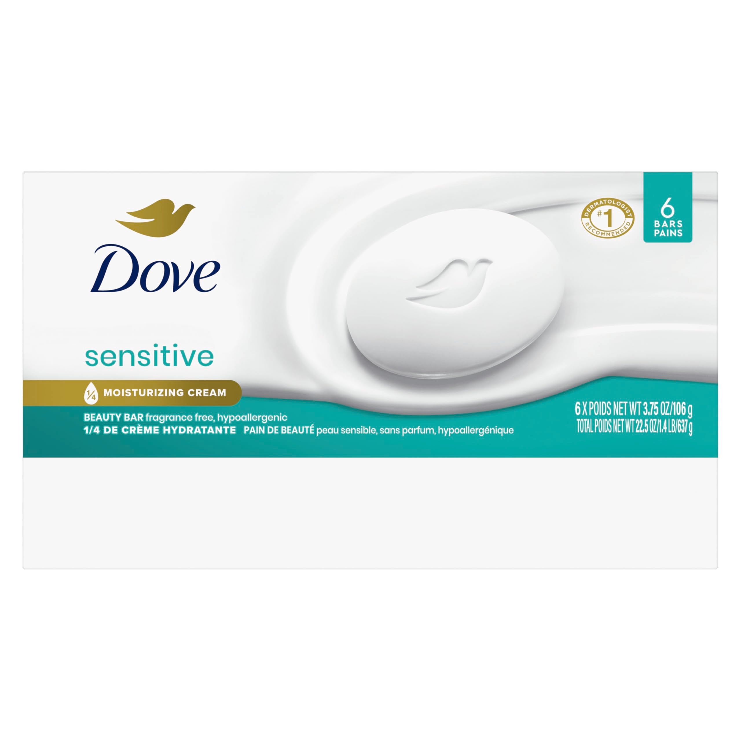 Dove Sensitive Skin fragrance free bar soap packaging