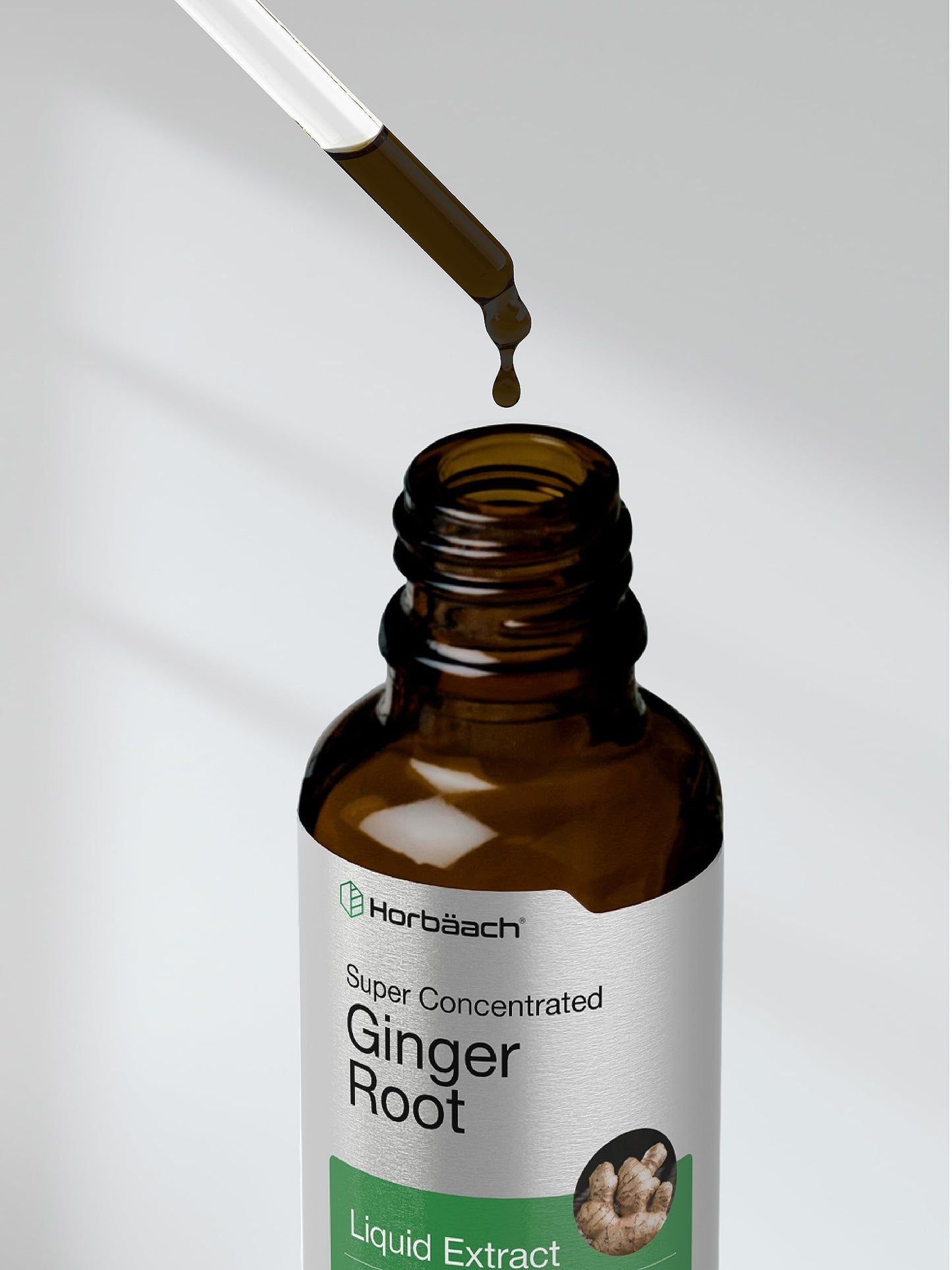 Packaging box of Horbäach Ginger Root Extract Liquid showcasing the premium herbal formula design.