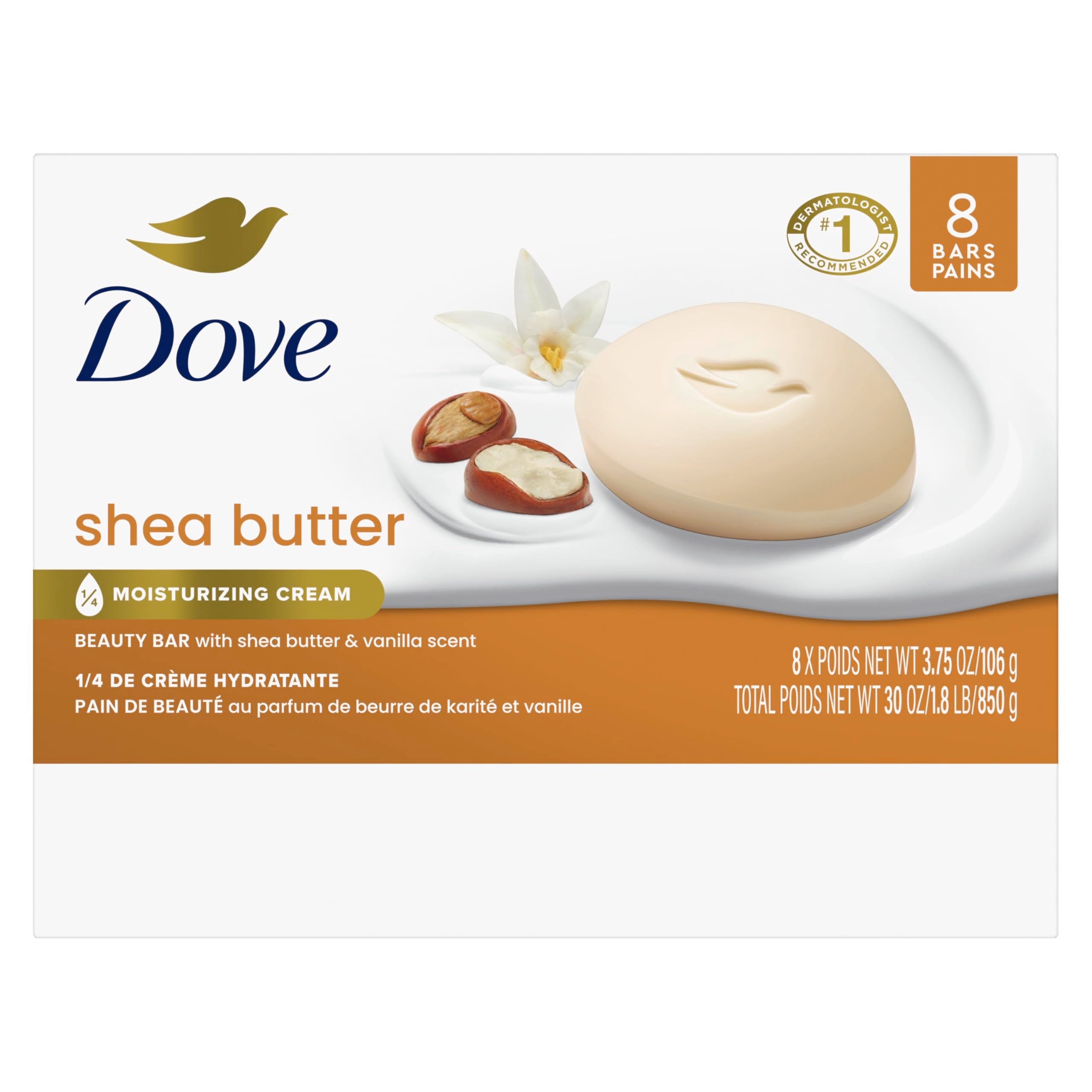 Dove Shea Butter soap bar showing rich moisturizing cream texture
