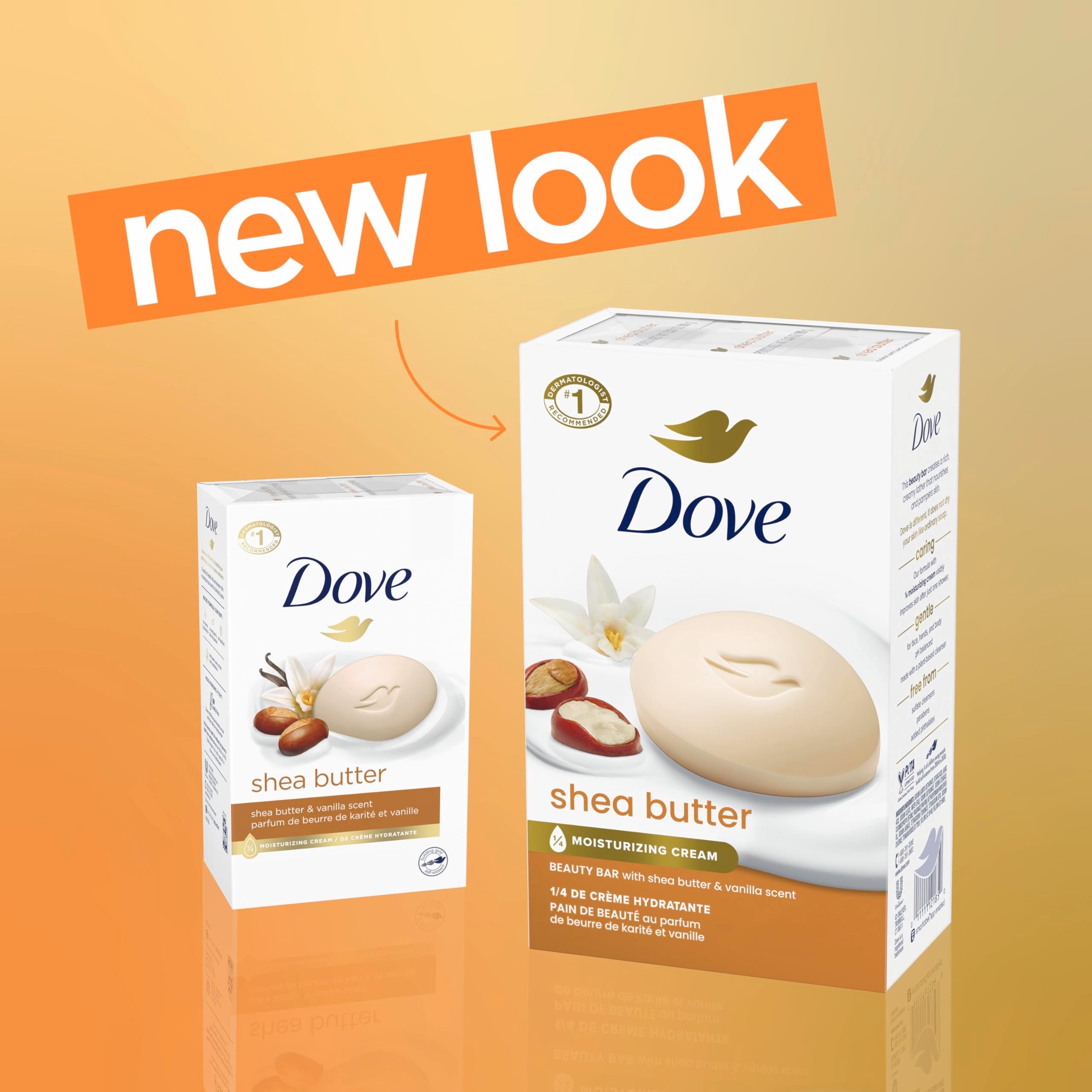 Back of Dove 8 bar soap packaging with ingredient details