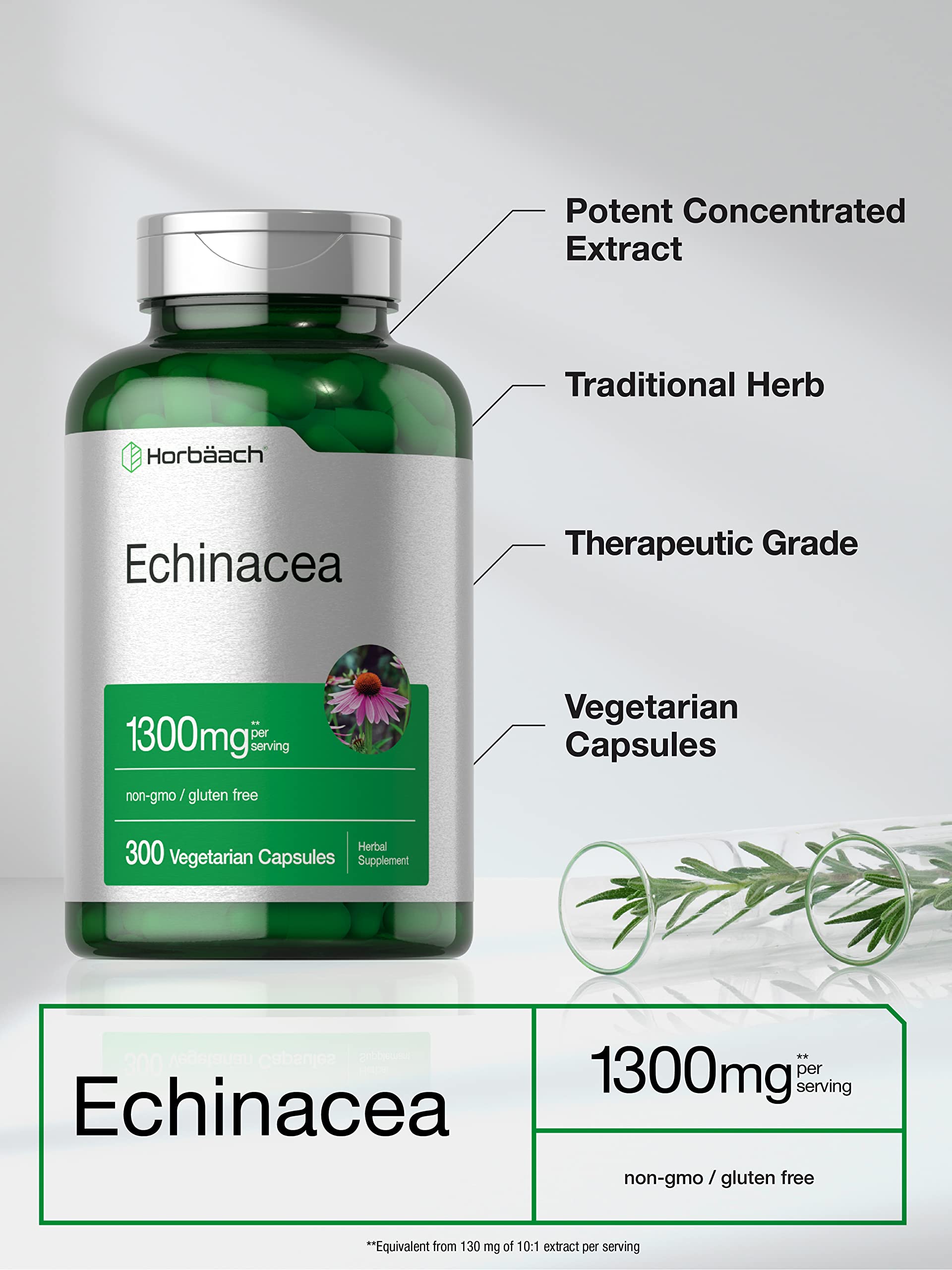 Horbäach Echinacea capsules dietary information and vegan symbol