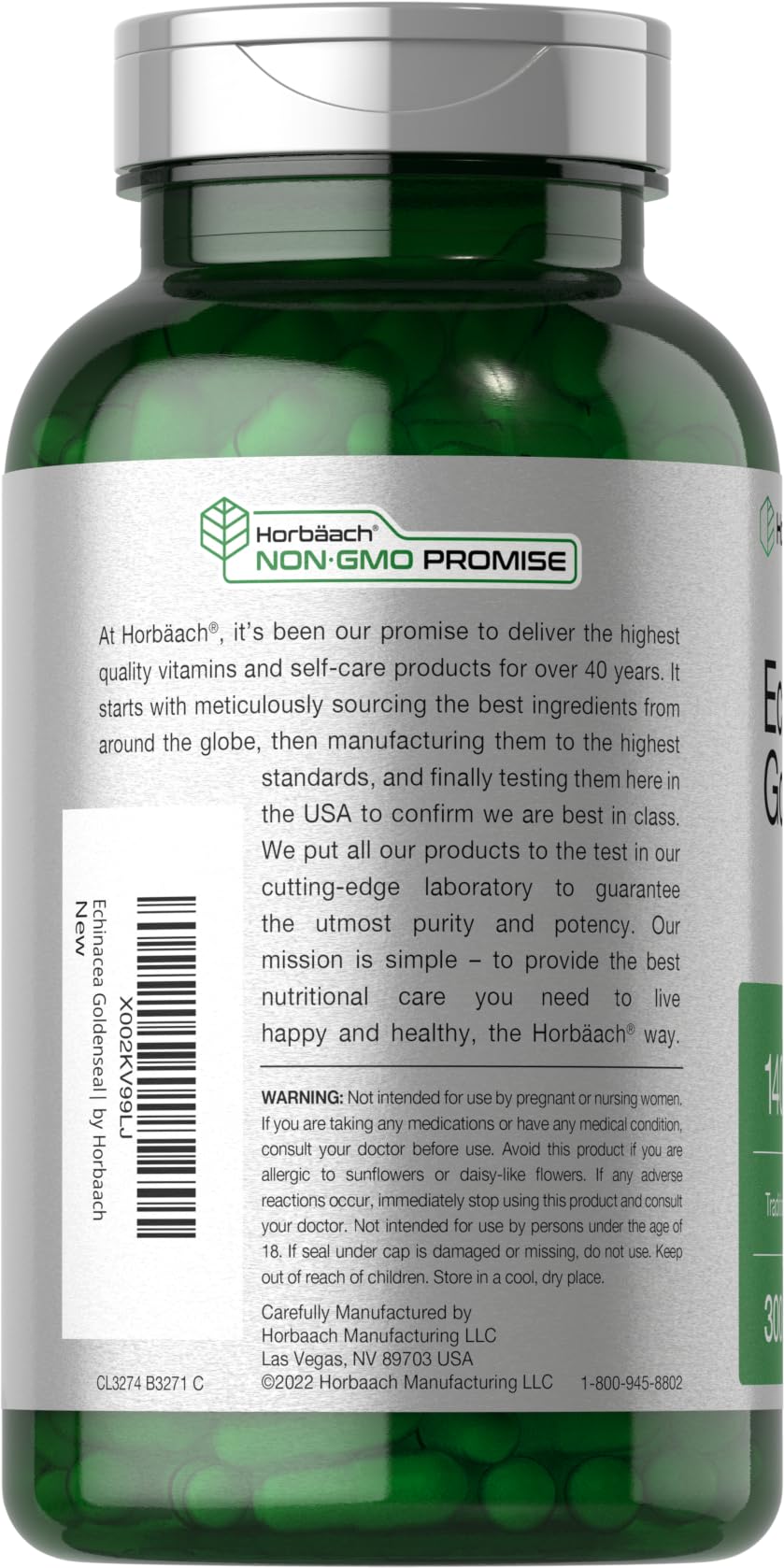 Horbaach 1400mg Echinacea Goldenseal herbal extract capsules