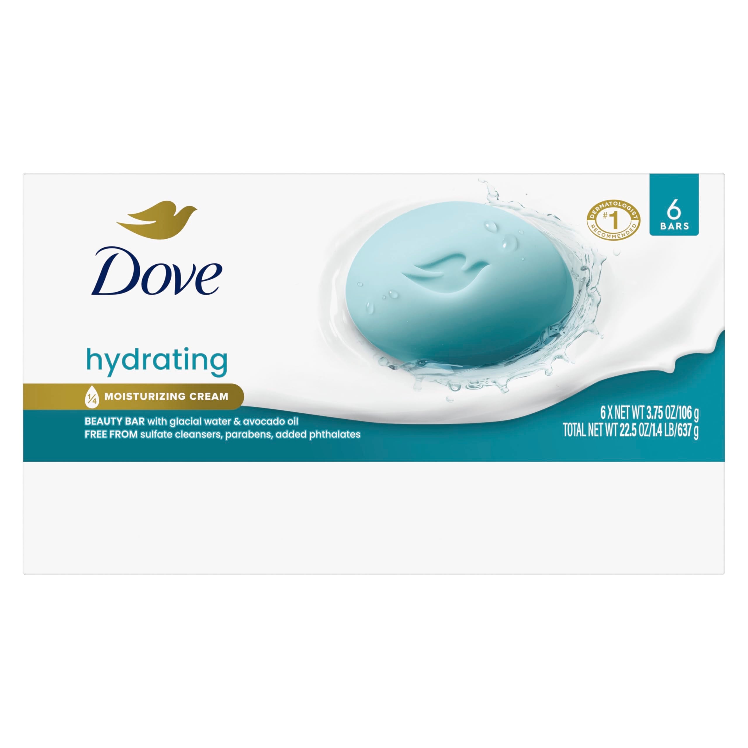 Dove Glacial Water and Avocado Oil soap bar showcasing the moisturizing cream logo