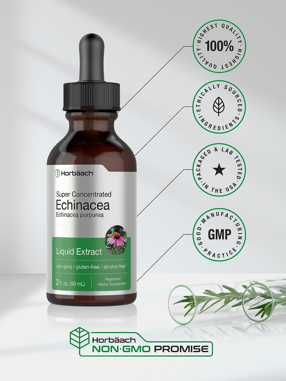 Horbäach Echinacea liquid drops in glass bottle
