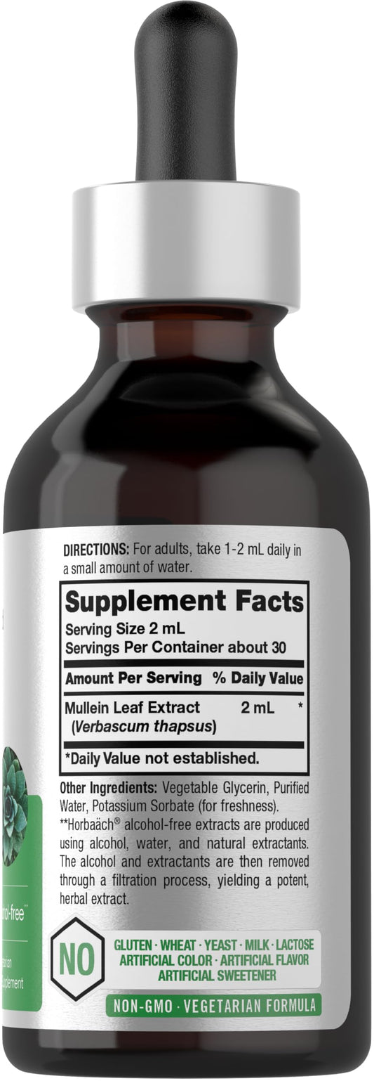 Horbäach Mullein Leaf Extract liquid dropper bottle packaging details