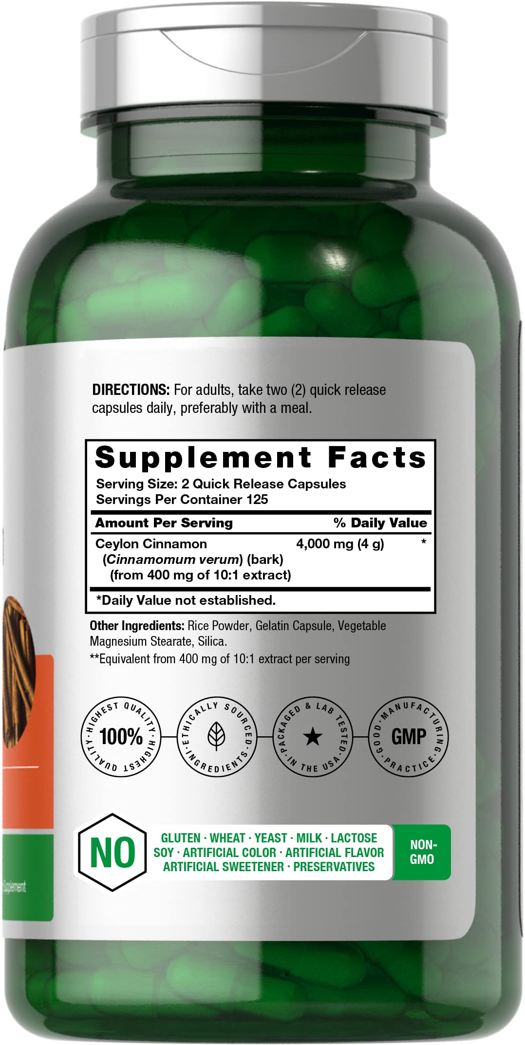 Horbäach Ceylon Cinnamon supplement bottle label details