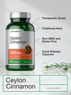 Close up of Horbäach Ceylon Cinnamon 4000mg bottle
