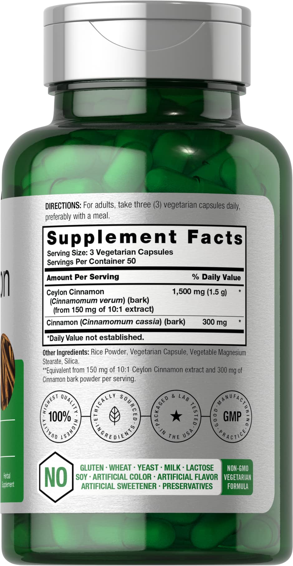 Horbäach 1800mg Cinnamon capsules supplement label details