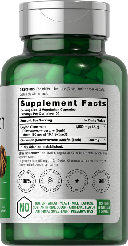 Horbäach 1800mg Cinnamon capsules supplement label details