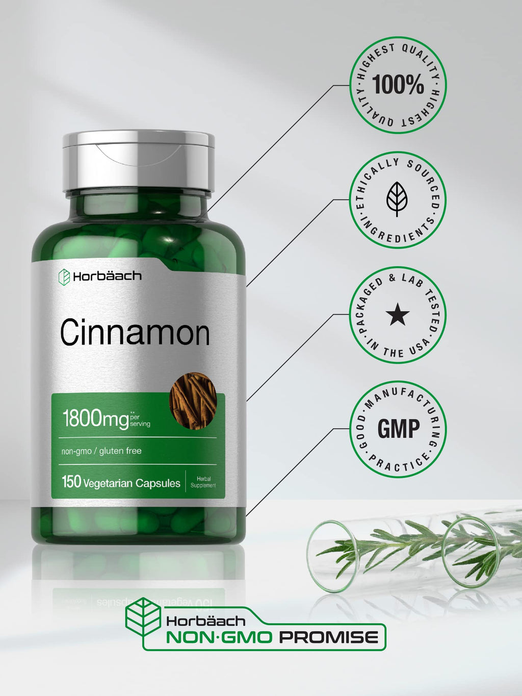 Back of bottle showing supplement facts for Horbäach cinnamon
