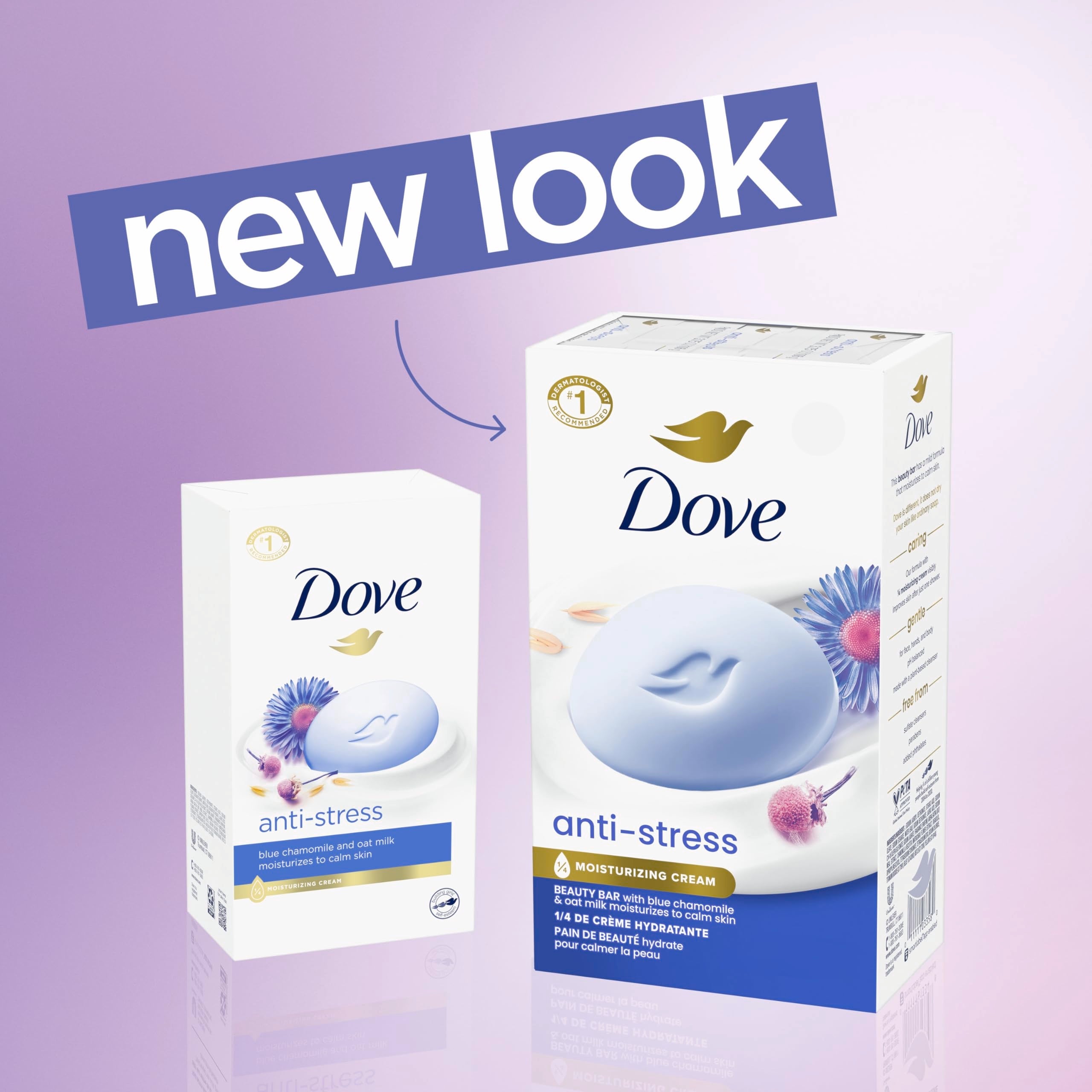 Dove blue chamomile and oat milk cleanser side angle close up.