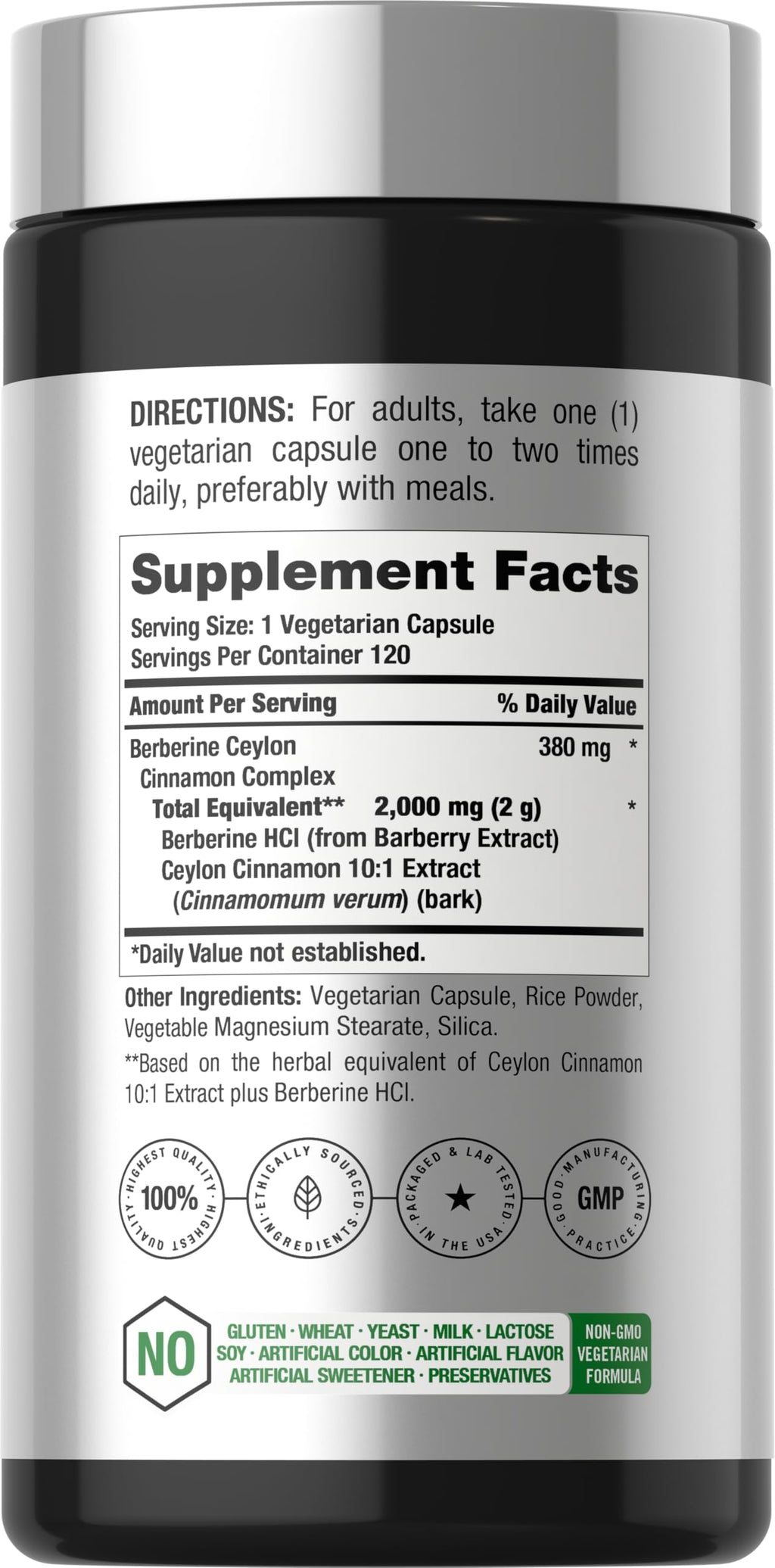 Horbäach Berberine supplement bottle nutrition label