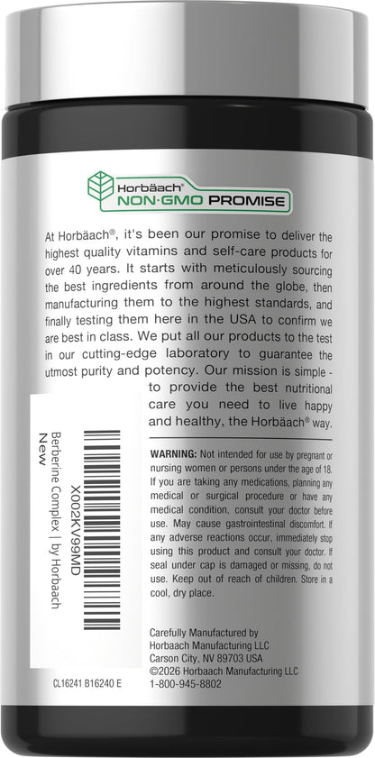 Horbäach Berberine 120 vegetarian capsules bottle side