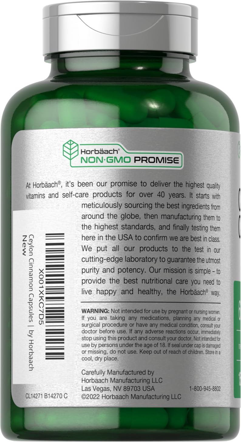 Horbäach Ceylon Cinnamon herbal extract capsules in a bottle