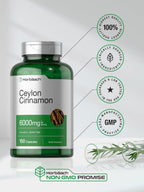 Horbäach Ceylon Cinnamon 150 count bottle back panel