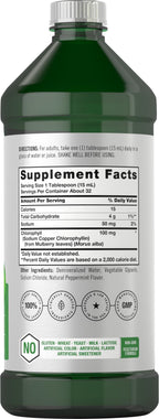 Horbäach Liquid Chlorophyll 100mg peppermint flavor nutritional supplement facts panel