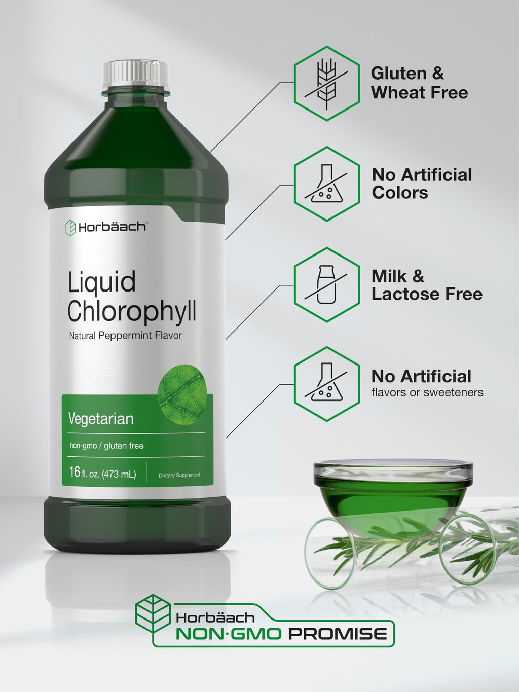 Horbäach Liquid Chlorophyll twin pack showcasing authentic product packaging seal