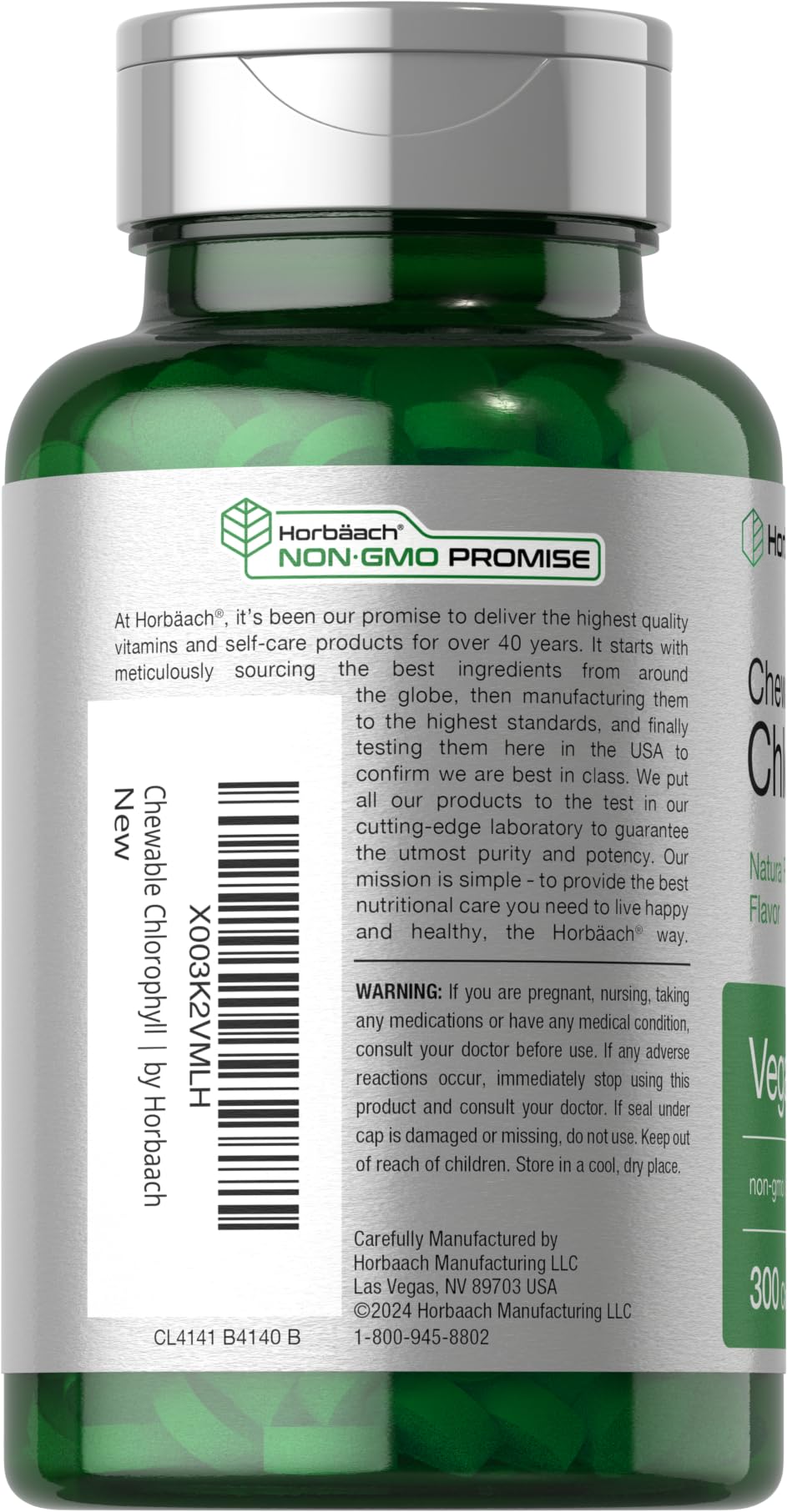 Horbäach peppermint flavored chlorophyll pills close up view
