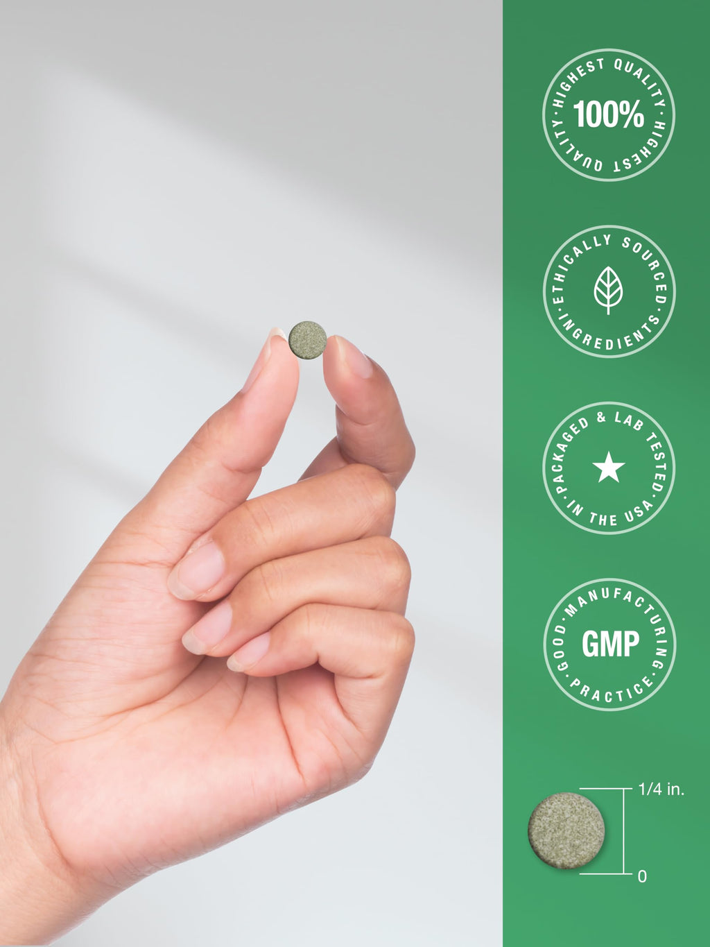 Three hundred count bottle of peppermint alfalfa chlorophyll tablets