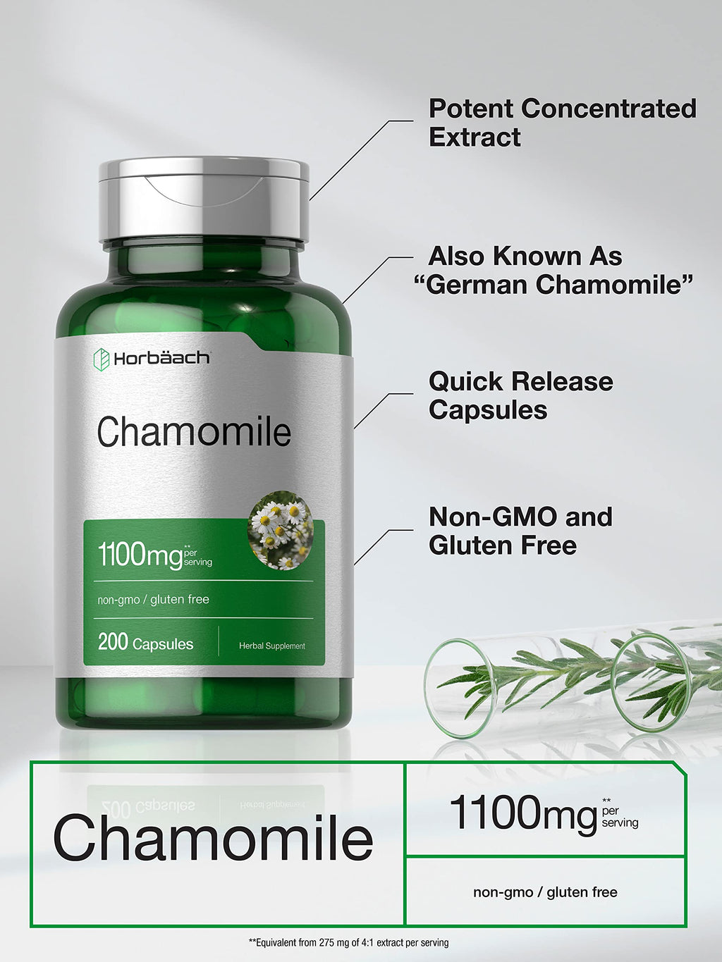 Horbaach chamomile extract pills non GMO gluten free supplement facts