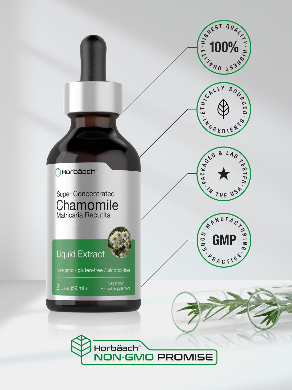 Horbäach German chamomile flower liquid supplement for healthy sleep support.