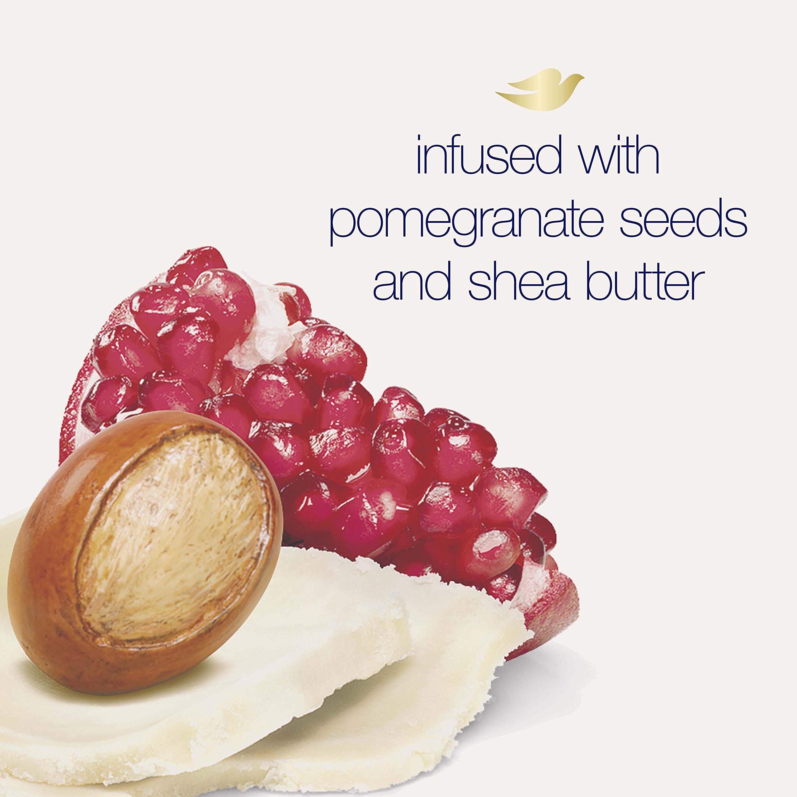 Dove Pomegranate and Shea Butter moderate exfoliating scrub container open with whipped texture visible