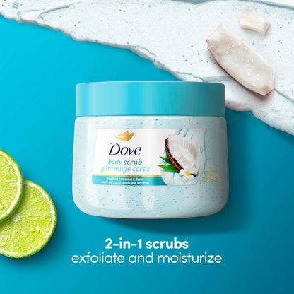 Back label of Dove Moisturizing Body Scrub showing directions for use and product ingredients.