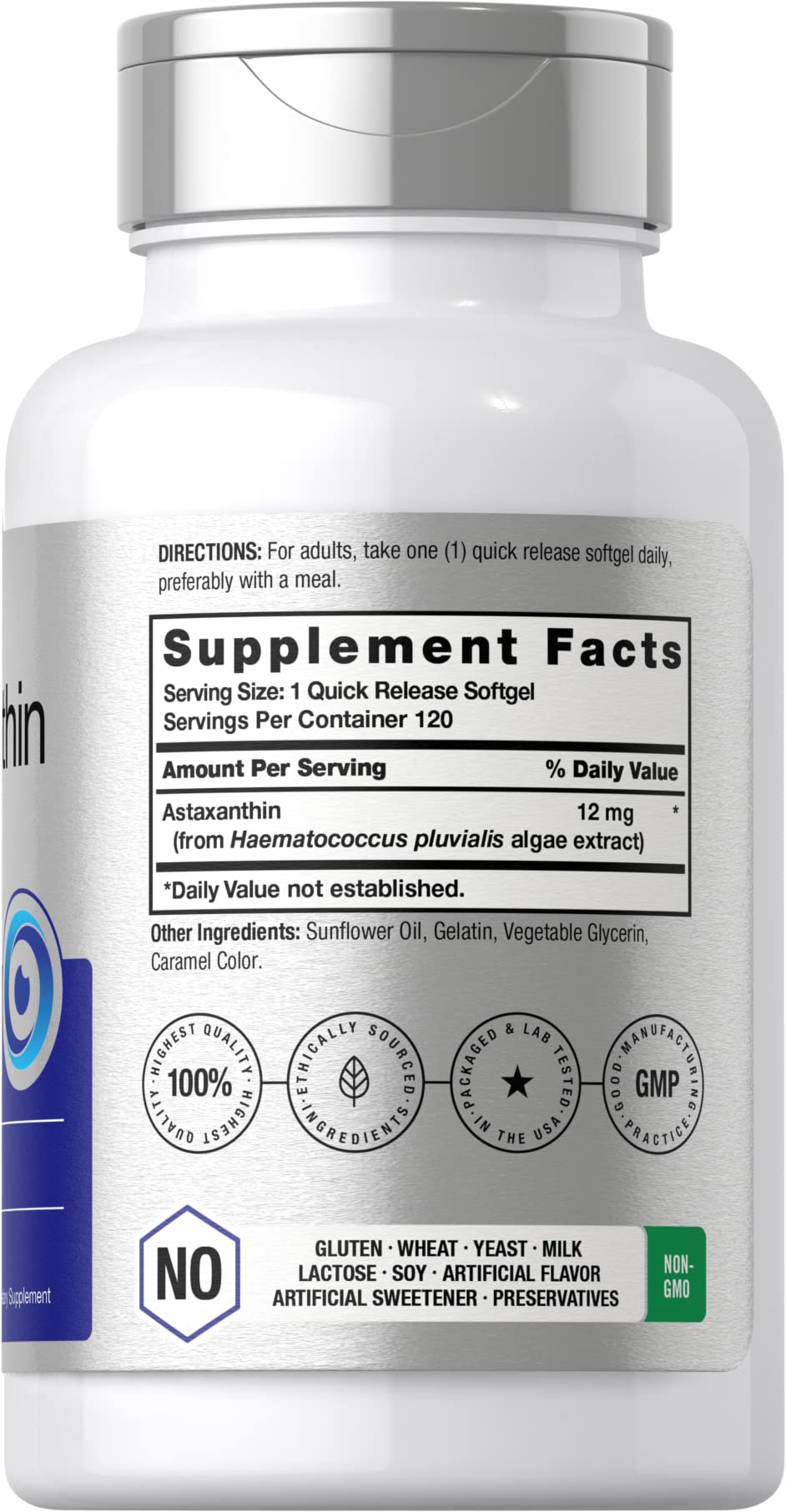 Horbaach Astaxanthin supplement nutrition facts and ingredient list label view