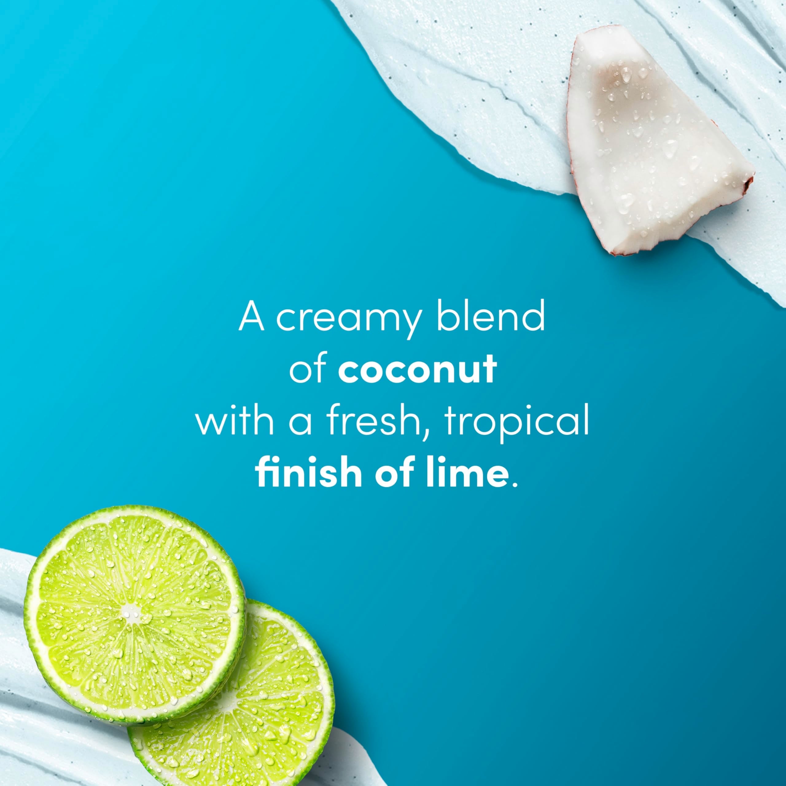 Dove Tropical Coconut and Lime skin renewing exfoliator packaging highlight with one quarter moisturizing cream seal.