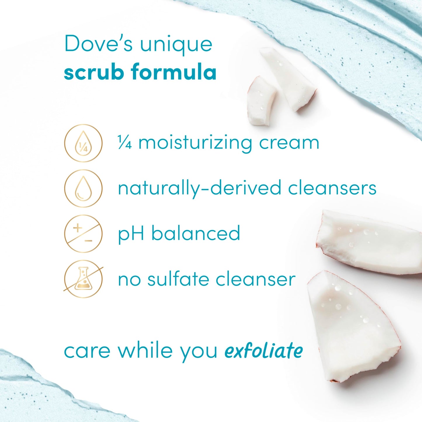Top angle view of Dove 15 Ounce moisturizing body scrub container with a focus on the secure white lid.