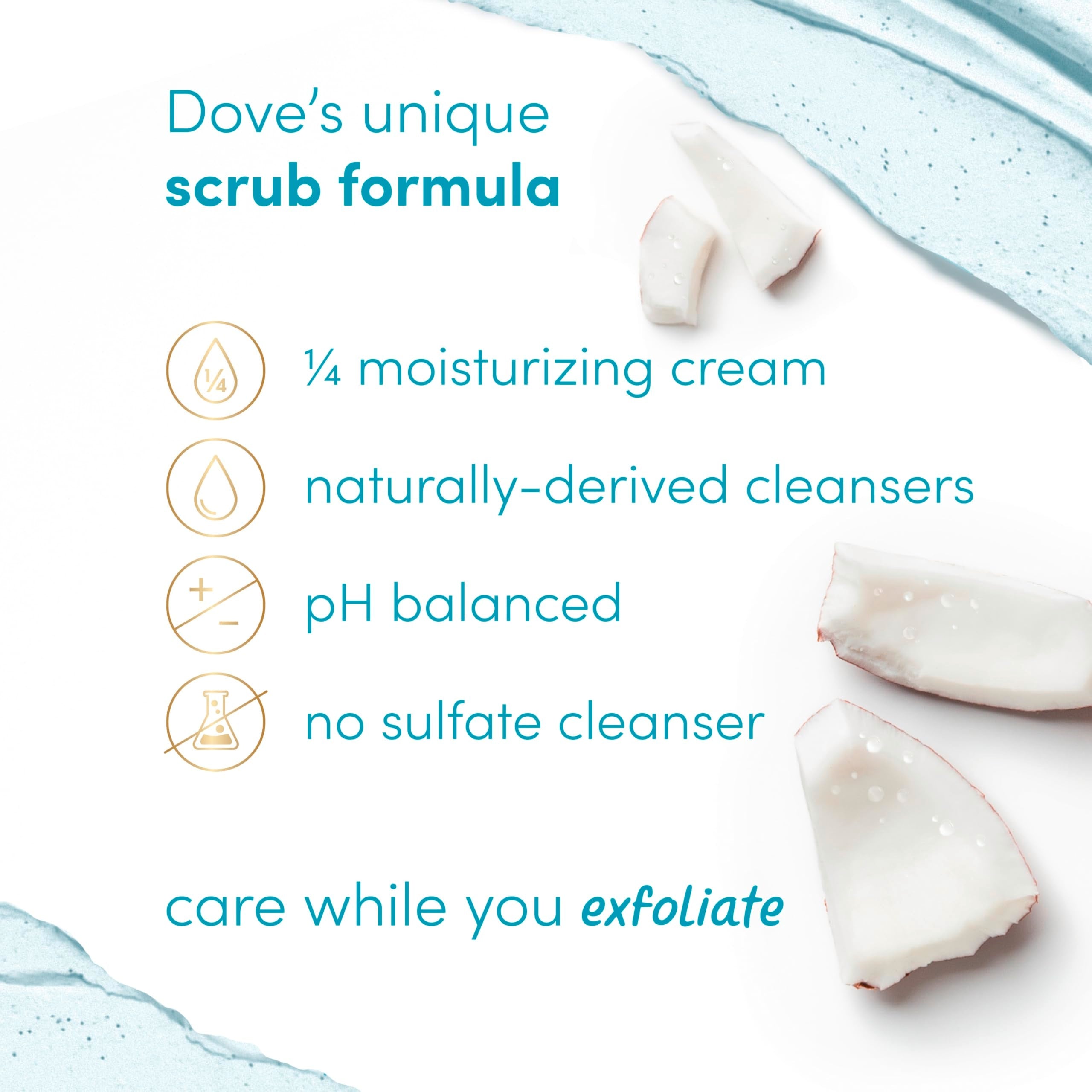 Top angle view of Dove 15 Ounce moisturizing body scrub container with a focus on the secure white lid.