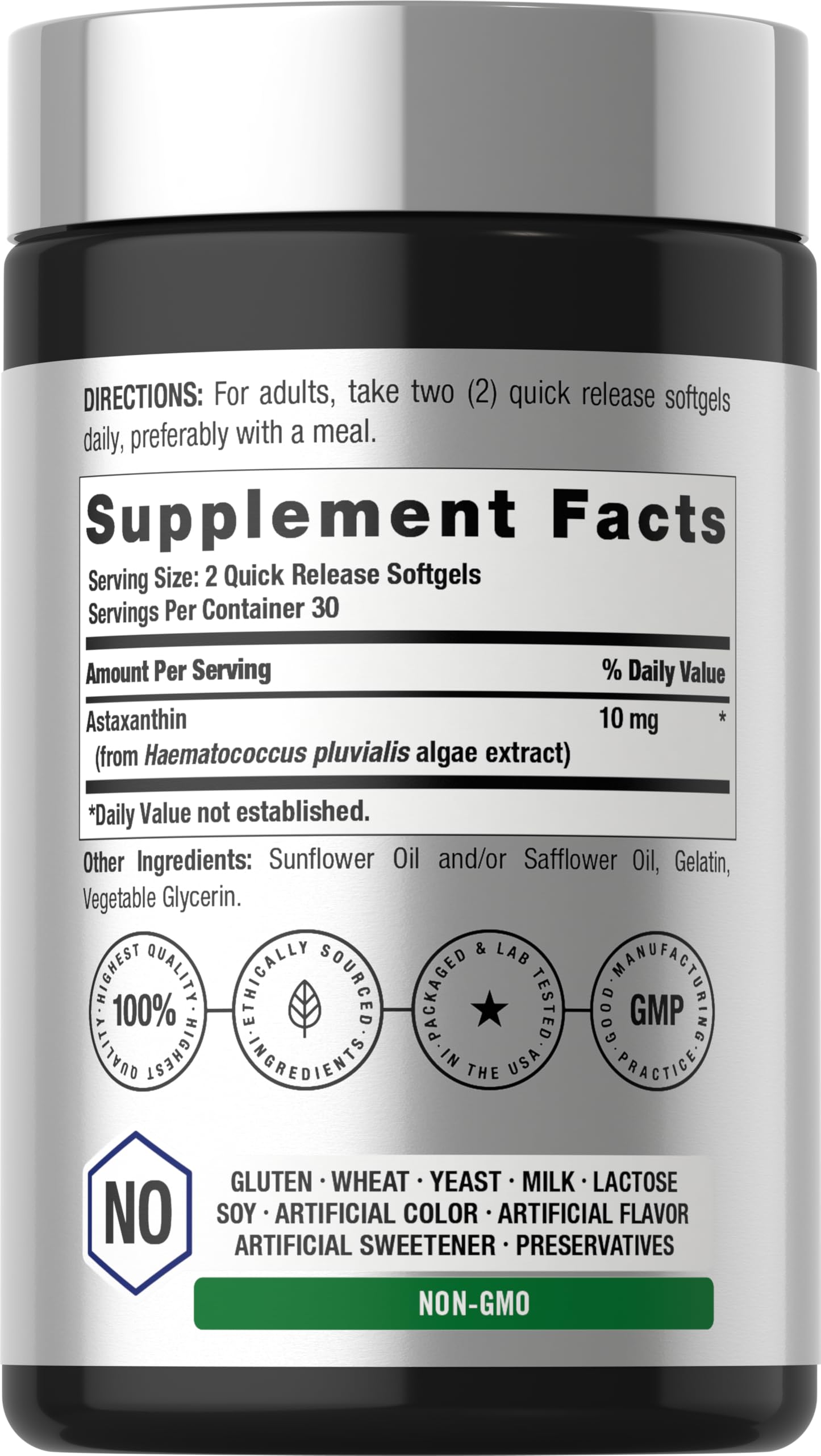 Horbäach algae derived astaxanthin supplement label details and nutrition information